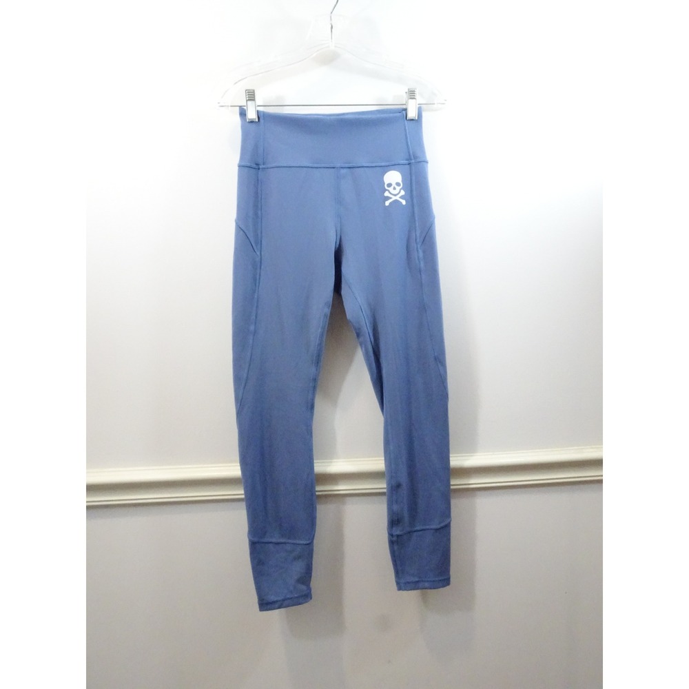 Lululemon In Movement Soul Cycle Leggings Blue Skull Graphic Yoga Pants Womens